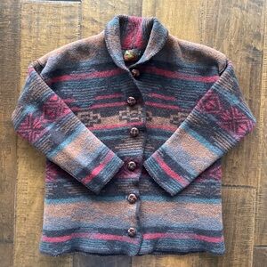 Vintage 90’s Alps Fine Women’s Apperel wool button up cardigan. Aztec pattern
